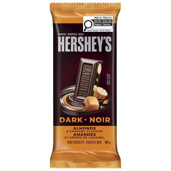 HERSHEY - DARK ALMONDS & CARAMEL BAR 100GR